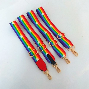 Adjustable Rainbow Stripe Bag Strap Colorful Star Pattern Canvas Replacement Shoulder Crossbody Handbag Belt