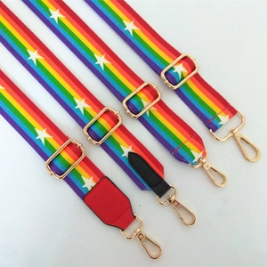 Adjustable Rainbow Bag Strap Wide Shoulder Strap Replacement With Star Pattern Metal Buckles Polyester For Handbags Women