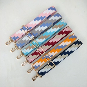 Adjustable Wide Bag Strap Replacement Polyester Webbing Colorful Geometric Pattern Crossbody Shoulder Belt Metal Buckles