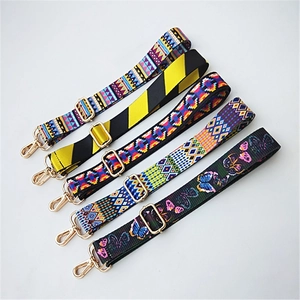 Ethnic style colorful wide replacement bag straps with gold metal lobster clasps