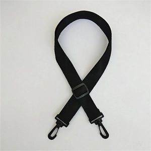 Adjustable black nylon shoulder strap with plastic swivel hooks for men's messenger bags