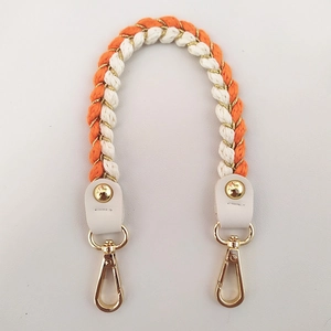 Geflochtener Handtaschenriemen in Orange und Weiß mit Goldgarn und Karabinerhaken