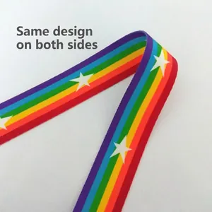 Rainbow striped shoulder strap with white stars and double-sided woven pattern