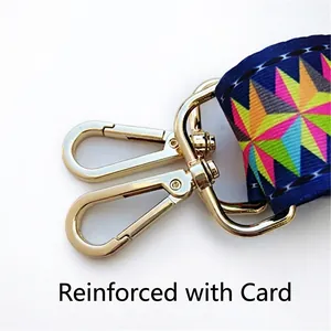 Adjustable colorful geometric patterned shoulder strap with reinforced golden metal buckles