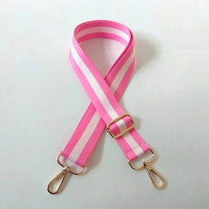 Adjustable wide replacement shoulder strap with pink and white stripes for crossbody bags