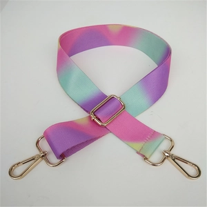 Adjustable pastel gradient nylon shoulder strap with polished gold-tone metal buckles