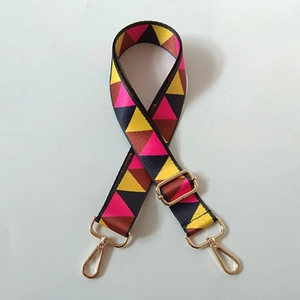 Adjustable colorful geometric patterned wide canvas bag strap with gold metal lobster hooks