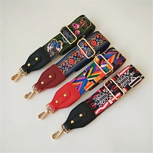 Ethnic style colorful braided wide shoulder straps for handbags with gold metal hooks