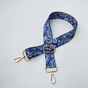 Tracolla regolabile per borsa con motivo paisley blu e moschettoni in metallo dorato