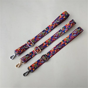 Adjustable woven shoulder straps with geometric patterns and multi-color metal buckles