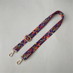 Adjustable colorful ethnic geometric canvas bag strap with golden metal lobster hooks