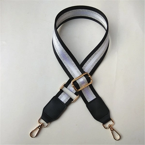 Adjustable wide replacement bag strap with silver sequins and purple stripes and gold hooks