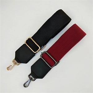 Adjustable woven cotton replacement shoulder straps in black and wine red with metal hooks