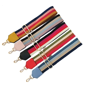 Adjustable striped PU leather wide shoulder straps with gold metal hooks for handbags
