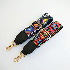 Ethnic bohemian style colorful woven adjustable shoulder strap with gold metal buckles