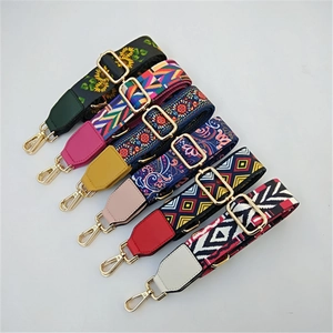 Adjustable colorful ethnic style bag straps with gold hardware in six patterns