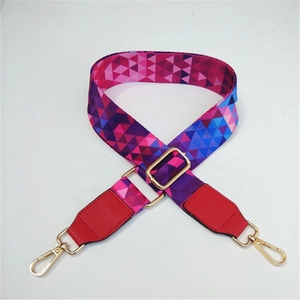 Adjustable wide shoulder strap with colorful geometric pattern and golden metal swivel hooks
