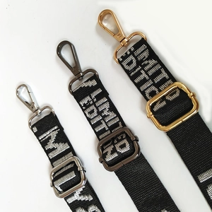 Detail of adjustable nylon straps with LIMITED EDITION text and multi-color metal hooks