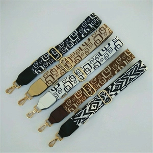 Adjustable Wide Bag Strap Polyester Webbing Geometric Pattern Ethnic Style Crossbody Shoulder Belt With Metal Buckles