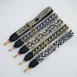Adjustable wide jacquard shoulder straps with colorful patterns and golden metal hooks