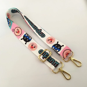Adjustable colorful shoulder strap with Anpanman cartoon print and gold metal hooks