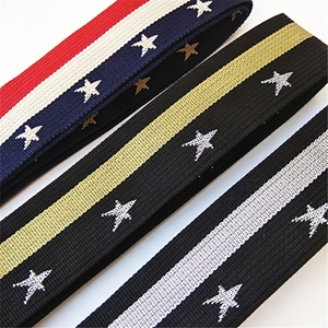 Adjustable woven replacement strap for bags featuring star patterns and striped textures