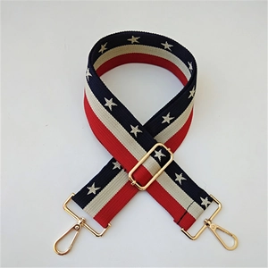 Adjustable woven shoulder strap with red, white, and blue stars and stripes patterns