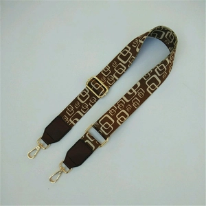 Adjustable wide replacement bag strap with geometric pattern and gold metal hooks