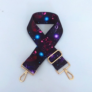 Adjustable wide nylon shoulder strap with colorful galaxy pattern and gold metal buckles