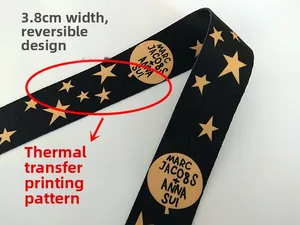 Détail de la bandoulière en polyester de 3,8 cm avec motif d'étoiles et impression thermique