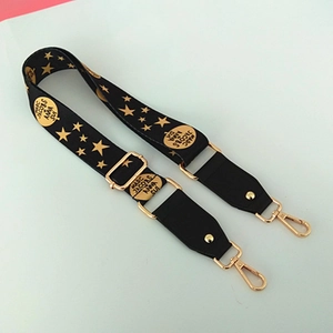 Bandoulière réglable noire pour sacs femme avec motifs d'étoiles dorées et crochets