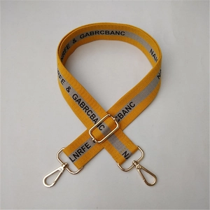 Adjustable yellow and grey canvas bag strap replacement with gold metal lobster clasps