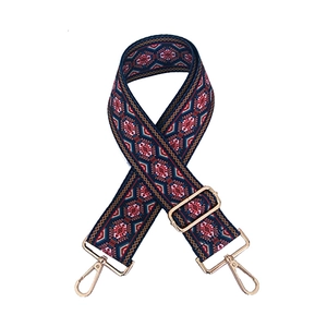 Ethnic bohemian wide guitar strap for bags with adjustable gold buckles and jacquard pattern