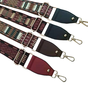 Set of four adjustable wide shoulder straps with colorful ethnic patterns and gold buckles