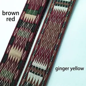 Adjustable wide replacement bag strap with ethnic jacquard weave in brown and ginger