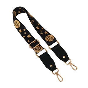 Bandoulière réglable noire pour sacs avec motifs étoiles dorées et crochets en métal