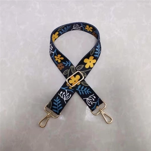 Floral print wide replacement shoulder strap for handbags with gold metal lobster clasps