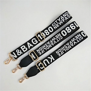 Adjustable wide woven shoulder strap with gold metal buckles for crossbody bags