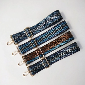 Replacement Shoulder Bag Strap Wide Adjustable Cotton Polyester Jacquard Ethnic Geometric Pattern With Alloy Hook For Crossbody Bag
