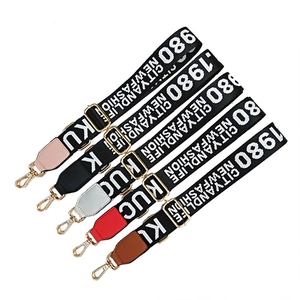 Adjustable nylon wide shoulder straps with letter print and five leather end color options