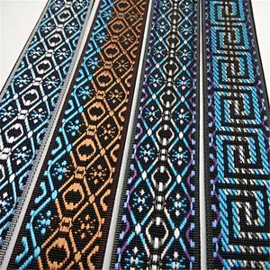 Adjustable ethnic style woven bag straps with geometric patterns in four color styles