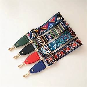 Ethnic bohemian style wide adjustable shoulder straps with colorful leather ends