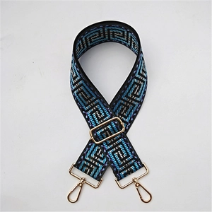 Adjustable wide replacement strap for shoulder bags with blue geometric Greek pattern