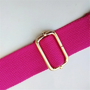Adjustable rose red canvas bag strap with polished gold buckle for shoulder bags