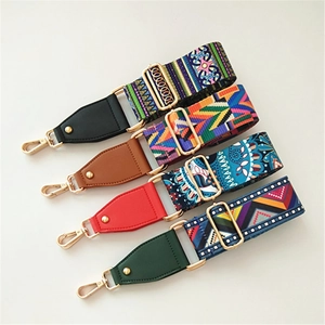 Adjustable wide ethnic style shoulder straps for crossbody bags with gold metal hardware