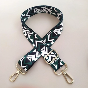 Ethnic style adjustable wide shoulder strap with green and black geometric pattern