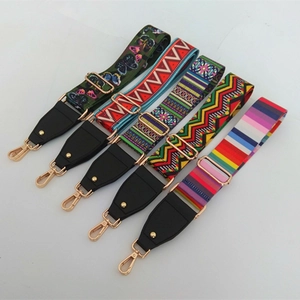 Adjustable ethnic style wide shoulder straps for bags with golden metal lobster clasps