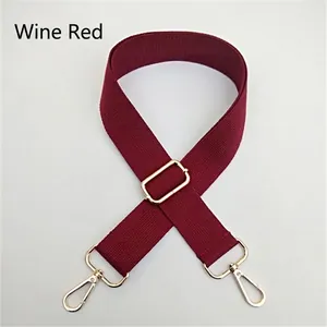 Adjustable burgundy cotton shoulder strap with gold metal buckles for cross-body bags