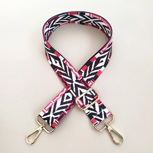Ethnic style colorful geometric wide shoulder strap with golden metal buckles for handbags