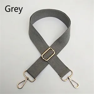 Adjustable gray cotton shoulder strap with gold metal lobster clasps for handbags